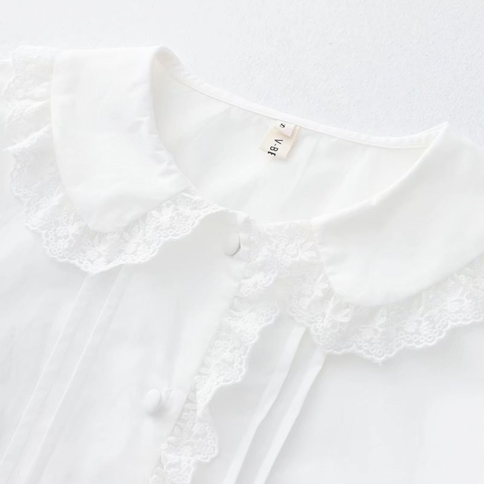 Kawaii Lolita Long Sleeve Blouse with Lace Trim Peter Pan Collar Cotton Shirt